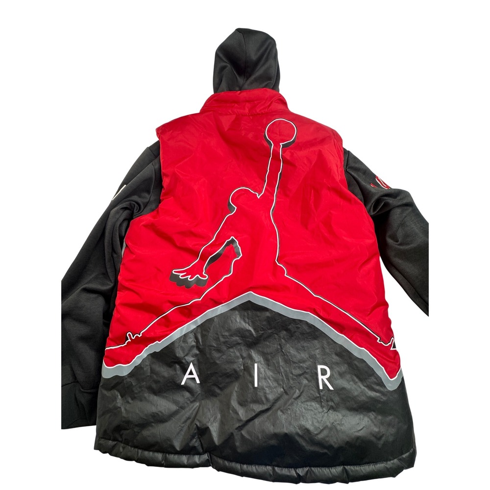 Jordan Boys 2 fer Reds Puffer Jacket Hooded Jumpman Air Graphic Size XL 13-15Y